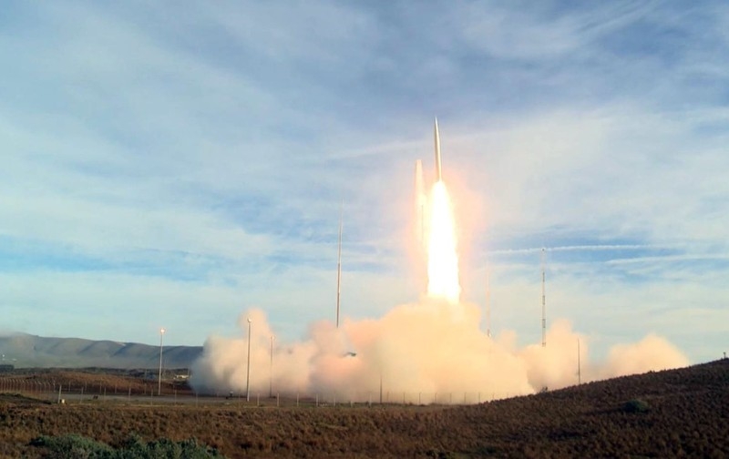 This still image obtained from a Dec. 12, 2019, video released by Vandenberg Force Base shows the launch of a medium-range ballistic missile, the second test in four months of an offensive missile that would have been banned by a US-Russia arms treaty that Washington exited in August.  — AFP
