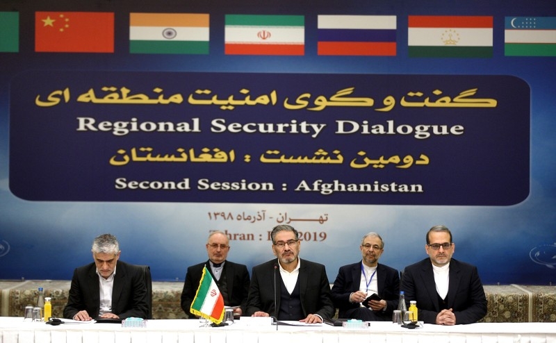 Ali Shamkhani, Secretary of the Supreme National Security Council of Iran, center, speaks during the first meeting of national security secretaries of Iran, Russia, Uzbekistan, Tajikistan, Afghanistan, China and India, in the capital Tehran on Wednesday. — AFP