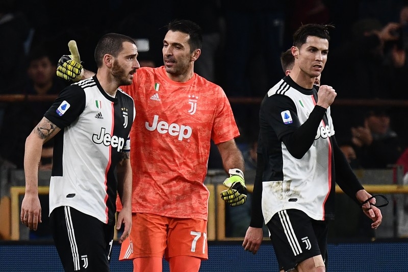 Juventus' Portuguese forward Cristiano Ronaldo scores a header during the Italian Serie A football match against Sampdoria on Wednesday at the Luigi-Ferraris stadium in Genoa. — AFP