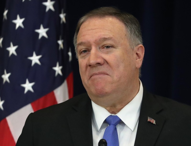 Secretary of State Mike Pompeo speaks about human rights in Iran, at the State Department in Washington on Thursday. — AFP