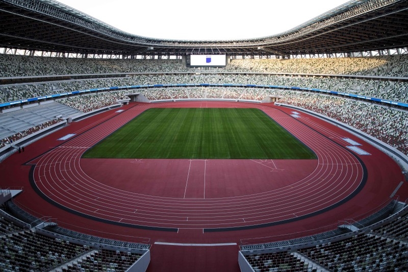 A wood work at the roof of the National Stadium, venue for the upcoming Tokyo 2020 Olympic Games, is seen during a media tour following the stadium's completion in Tokyo. The Tokyo 2020 Olympics organizers celebrated the completion of the main stadium that features use of lumber and other Japanese architectural tradition, seven months before the Opening Ceremony. — AFP