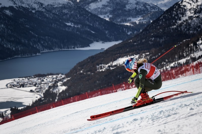 Skier Mikaela Shiffrin of US poses for photographs on Dec. 16, 2019, in Courchevel. — AFP