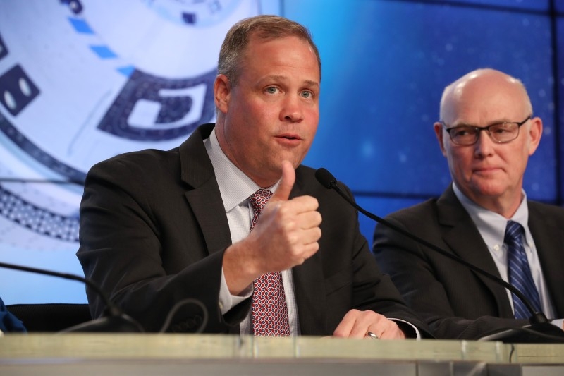 Jim Bridenstine, NASA Administrator, and Tory Bruno, President and CEO, United Launch Alliance, speak to the media after the United Launch Alliance Atlas V rocket, topped by a Boeing CST-100 Starliner spacecraft, had an incident after lifting off from Space Launch Complex pad 41 in Cape Canaveral, Florida, on Friday. — AFP
