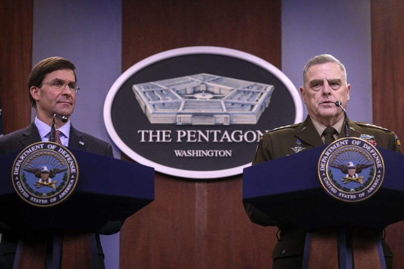  Secretary of Defense Mark Esper and Chairman of the Joint Chiefs of Staff Army Gen. Mark Milley hold an end of year press conference at the Pentagon on Friday in Arlington, Virginia. -AFP