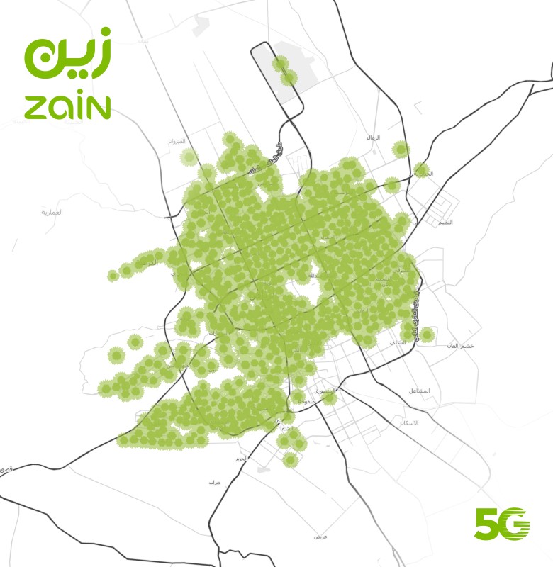 Zain KSA publishes 
a detailed coverage 
map for its 5G network