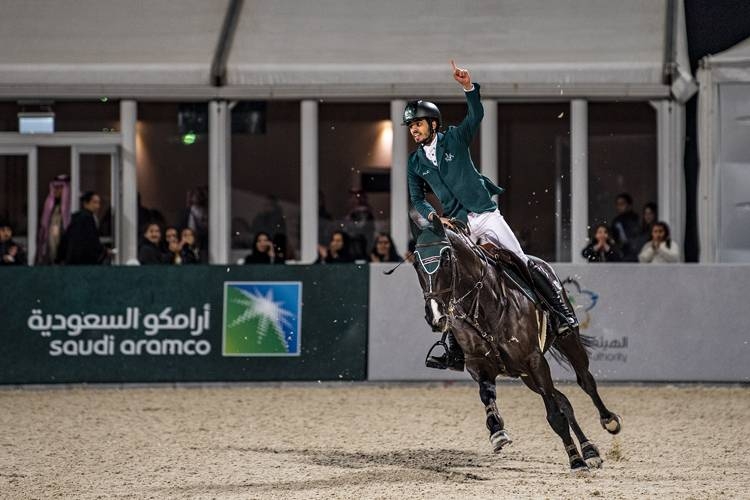 Saudi Equestrian Khaled Al Mobty, during the Diriyah Equestrian Festival competition.