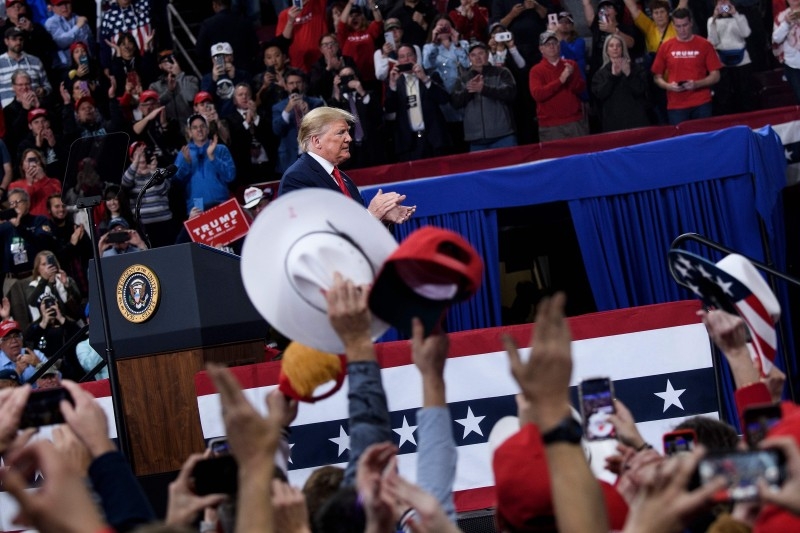  In this file photo taken on December 10, 2019 US President Donald Trump leaves after speaking at a Keep America Great rally at the Giant Center in Hershey, Pennsylvania. -AFP