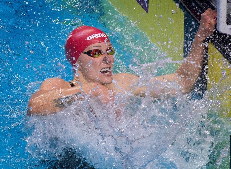 Sarah Sjostrom of Sweden, swimming for the Energy Standard team, celebrates after winning the Women's 50m Freestyle Skins race during the International Swimming League (ISL) Championship Finale at the Mandalay Bay Hotel in Las Vegas, Nevada on Saturday. The ISL Championship Grand Final match pits the top four ISL clubs worldwide against one another where the first-ever ISL champions will be crowned. — AFP