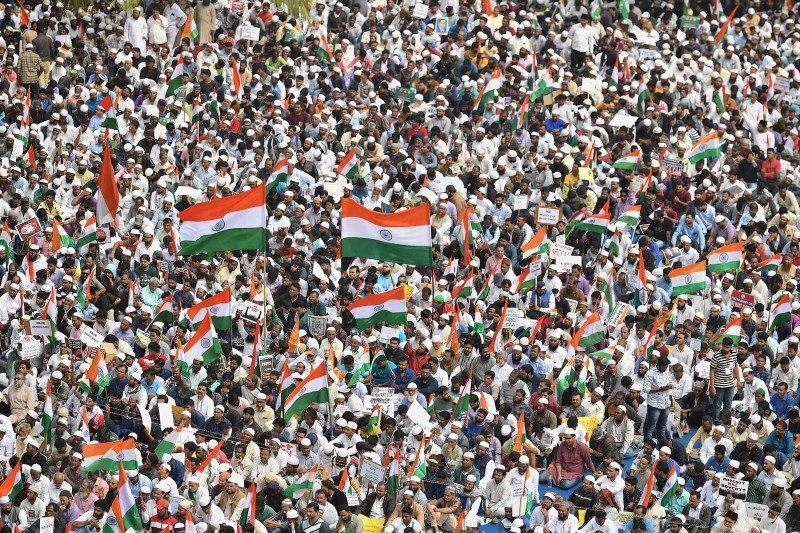 Demonstrators gather at the Quddus Saheb Eidgah grounds to take part in a rally against India's new citizenship law in Bangalore on Monday. — AFP