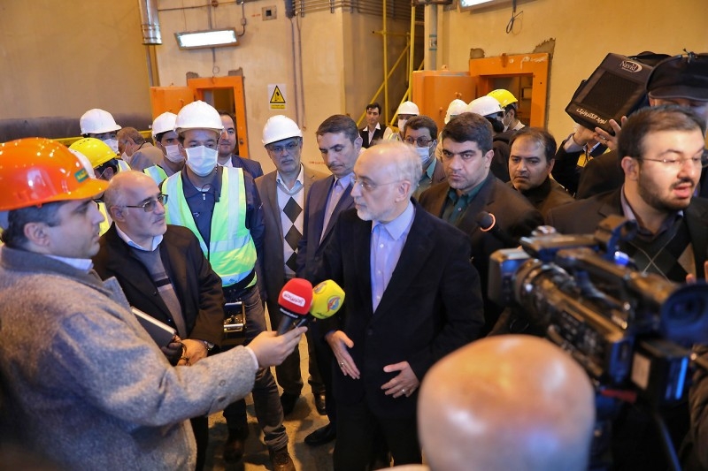 The nuclear water reactor of Arak, south of capital Tehran, is seen during a visit by the head of the organization Ali Akbar Salehi, center, on Monday. — AFP