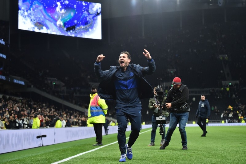 Chelsea's English head coach Frank Lampard celebrates their win on the pitch after the English Premier League football match between Tottenham Hotspur and Chelsea at Tottenham Hotspur Stadium in London, in this Dec. 22, 2019 file photo. — AFP