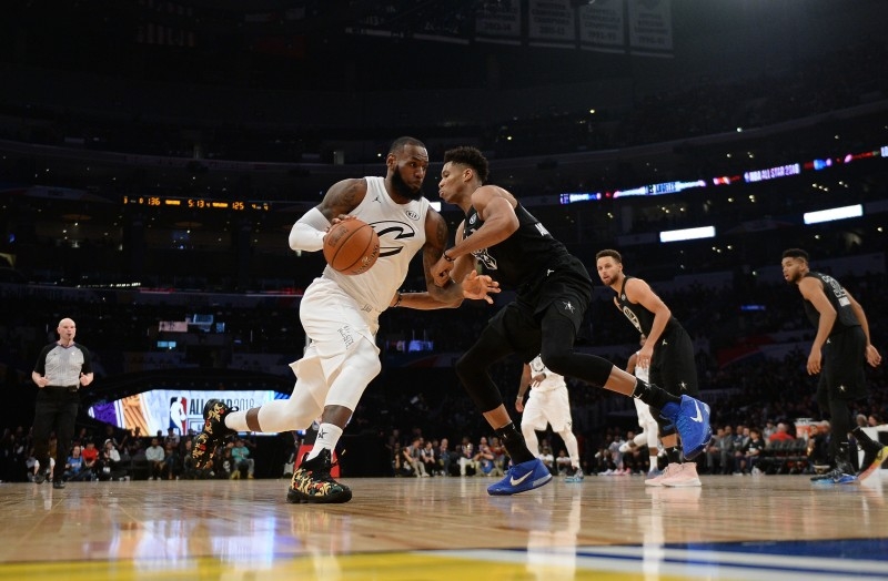 LeBron James #23 of Team LeBron drives into Giannis Antetokounmpo #34 of Team Stephen during the NBA All-Star Game 2018 at Staples Center in Los Angeles, California, in this on Feb. 18, 2018 file photo. — AFP