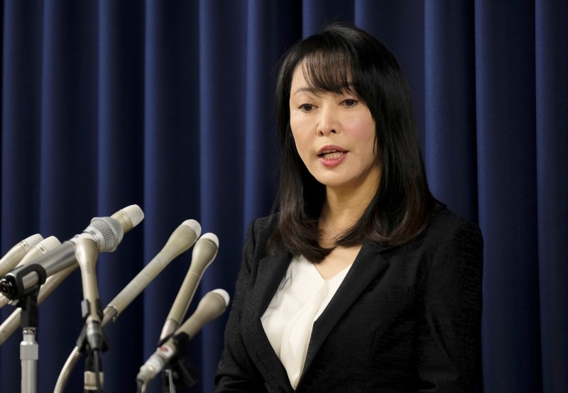 Japan's Justice Minister Masako Mori speaks during a press conference at the ministry in Tokyo on Thursday. — AFP