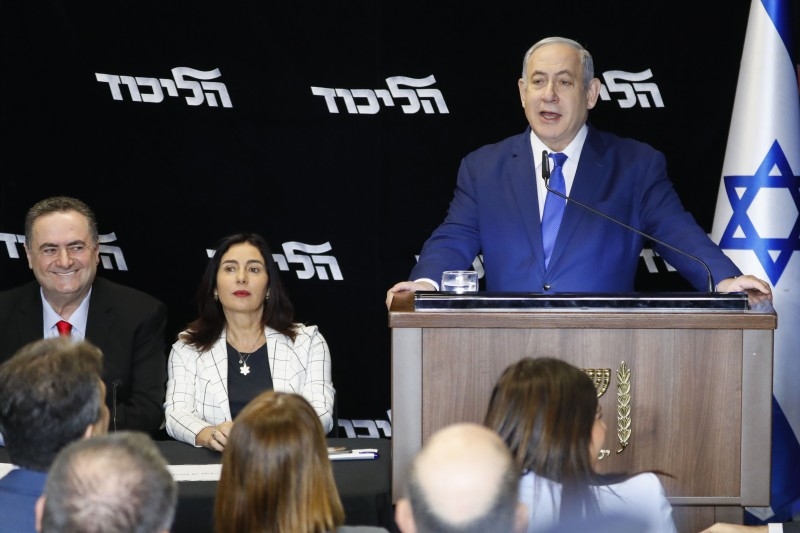 Israel's embattled Prime Minister and leader of the Likud Party Benjamin Netanyahu gives a statement after winning a leadership primary that ensures he will lead his right-wing party into a March general election, at the Airport City near Tel Aviv on Friday. — AFP