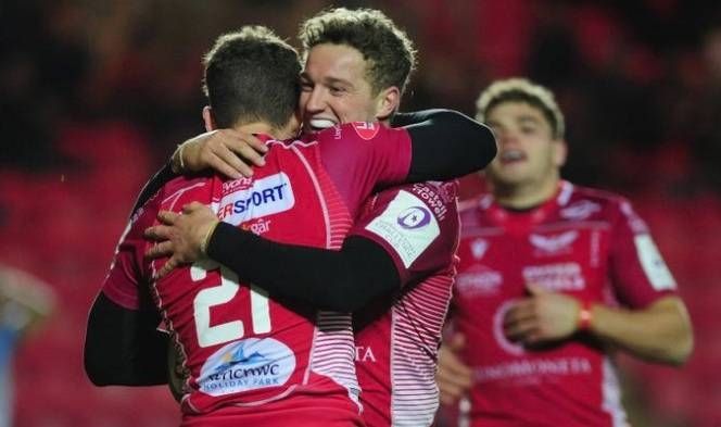 Scarlets beat their Welsh rivals the Ospreys by a record 44-0 to move into second place in Conference B of the Pro14 on Thursday.