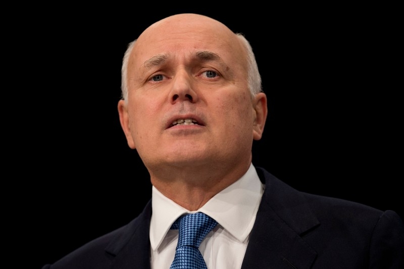  In this file photo taken on October 6, 2015 then British Secretary of State for Work and Pensions Iain Duncan Smith addresses delegates on the third day of the annual Conservative party conference in Manchester, northwest England. -AFP