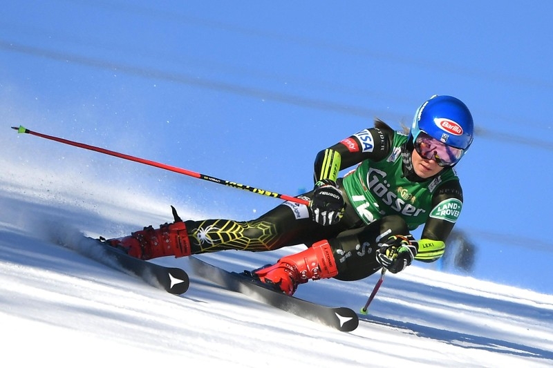 Mikaela Shiffrin of the US competes in the first run of the women's Giant Slalom event of the Alpine Skiing World Cup in Lienz, Austria, on Saturday. — AFP