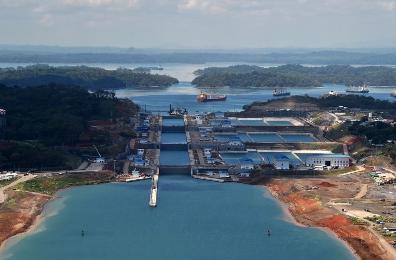 This aerial file photo taken on May 11, 2016 shows the new Panama Canal expansion at the Gatun Locks in Colon, Panama. -AFP