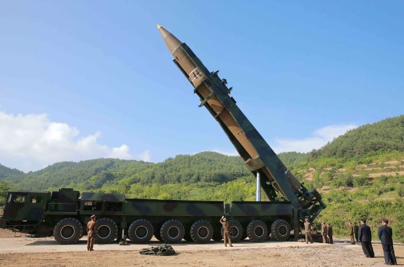 This file picture taken on July 28, 2017 and released from North Korea's official Korean Central News Agency (KCNA) on July 29, 2017 shows North Korea's intercontinental ballistic missile (ICBM) Hwasong-14 being launched from an undisclosed location in North Korea. -AFP