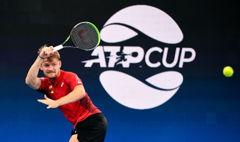 David Goffin of Belgium hits a forehand return during his men's singles match against Radu Albot of Moldova at the ATP Cup tennis tournament in Sydney on Friday. — AFP
