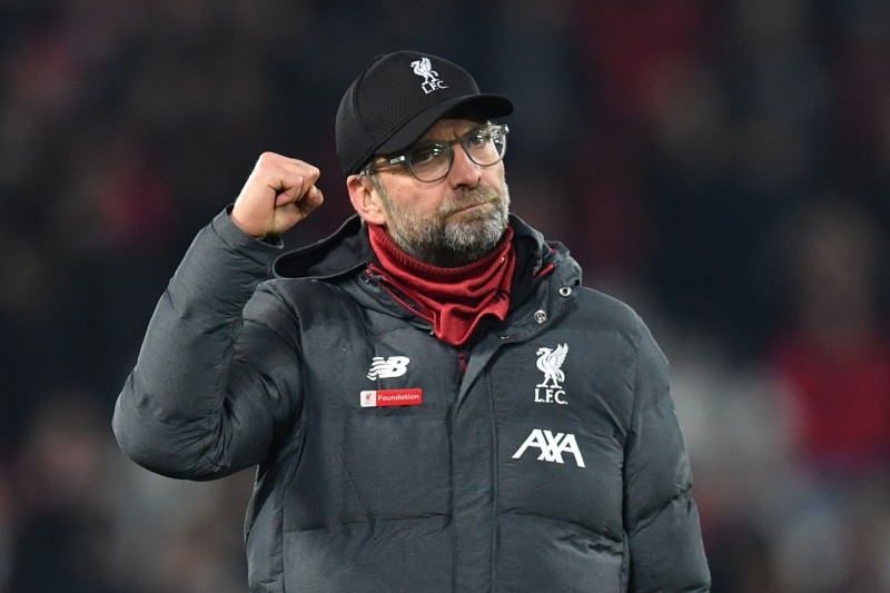 Liverpool's German manager Jurgen Klopp gestures at the end of the English Premier League football match between Liverpool and Wolverhampton Wanderers at Anfield in Liverpool, north west England, on Dec. 29, 2019. — AFP