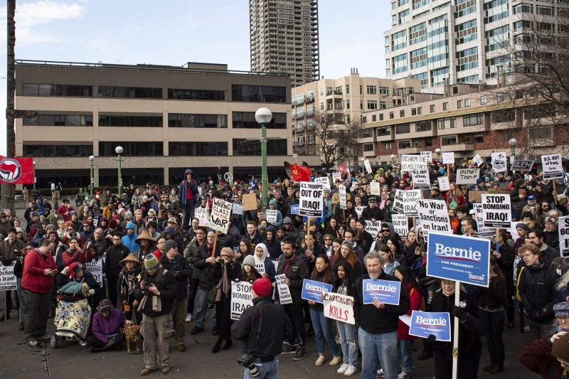 Anti-war demonstrators rally on Saturday in Seattle, Washington. -AFP