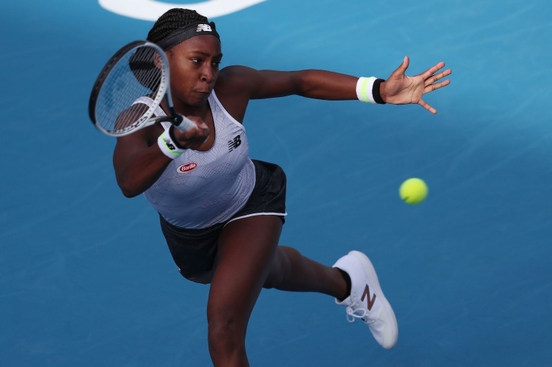 Cori Gauff of the US hits a return against Viktoria Kuzmova of Slovakia during their women's singles first round match during the Auckland Classic tennis tournament in Auckland on Monday. — AFP