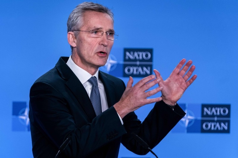 NATO Secretary General Jens Stoltenberg delivers a speech during a press conference at the end of The North Atlantic Council meeting focused on the situation concerning Iran, at the Ambassadorial level, at NATO Headquarters, in Brussel, on Monday. — AFP