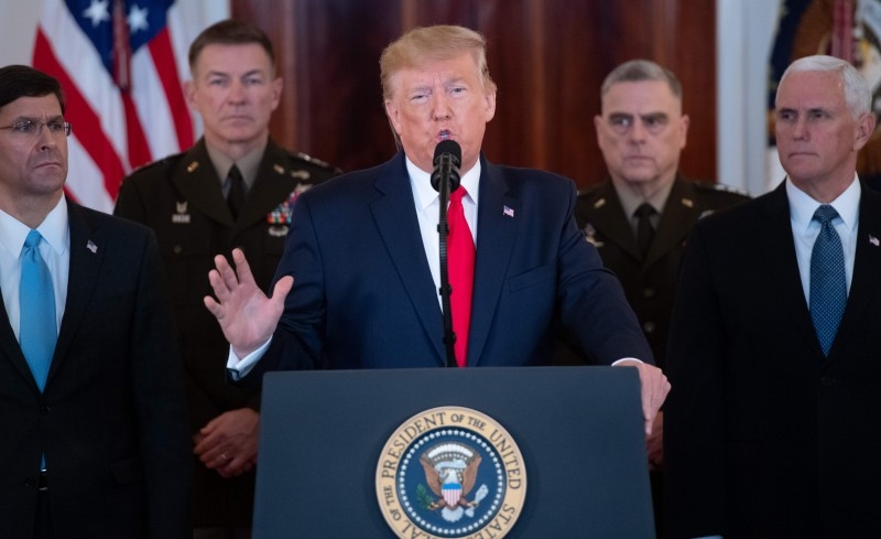 US President Donald Trump speaks about the situation with Iran in the Grand Foyer of the White House in Washington, DC, Wednesday. US President Donald Trump said Wednesday Iran appeared to be 