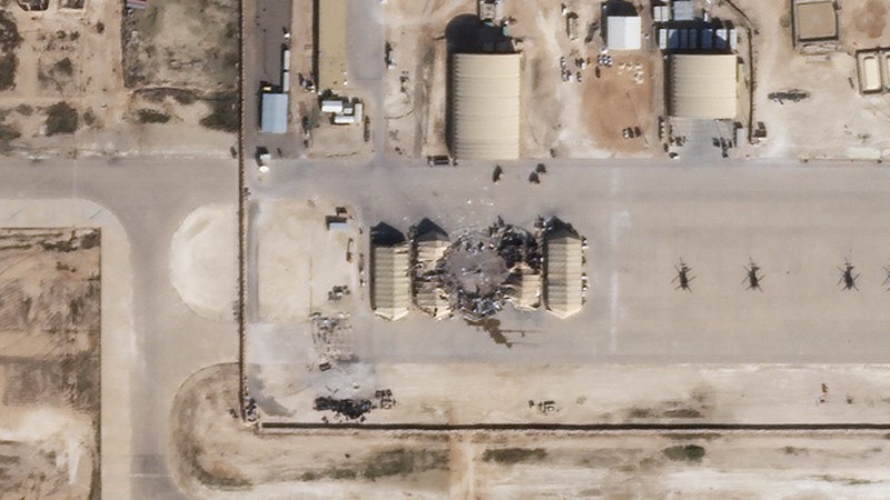 This Jan.8, 2020, satellite image released by Planet Labs Inc., reportedly shows damage to the Ain al-Asad US airbase in western Iraq.