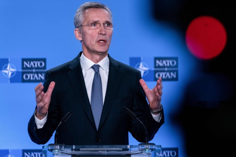 NATO Secretary General Jens Stoltenberg delivers a speech during a press conference at the end of The North Atlantic Council meeting focused on the situation concerning Iran, at the Ambassadorial level, at NATO Headquarters, in Brussel, on Jan. 6, 2020.  — AFP