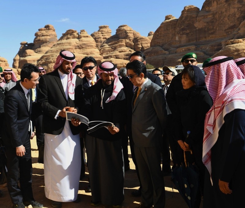 Japanese Prime Minister Shinzo Abe and his accompanying delegation visited Madain Saleh (Al-Hijr City) in Al-Ula governorate on Monday. — SPA