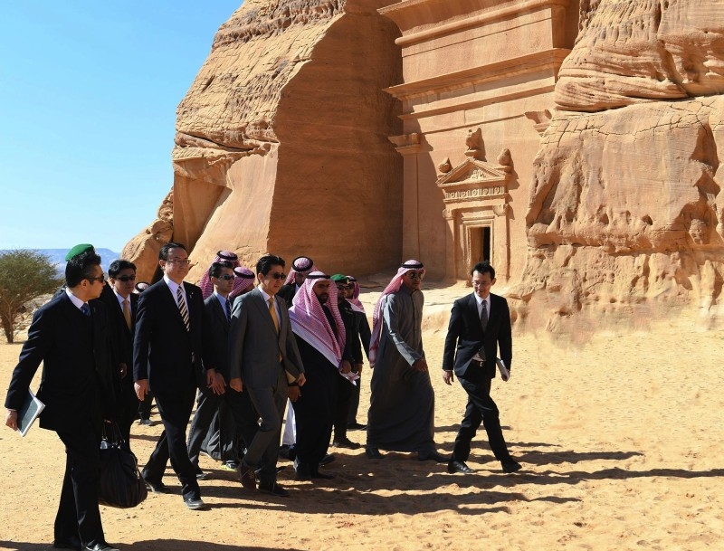 Japanese Prime Minister Shinzo Abe and his accompanying delegation visited Madain Saleh (Al-Hijr City) in Al-Ula governorate on Monday. — SPA