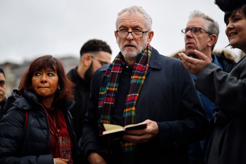 Britain's main opposition Labour Party leader Jeremy Corbyn attends a demonstration against the threat of war on Iran, in Trafalgar Square, central London on Saturday. Five MPs passed the first stage Monday of the race to succeed Corbyn as leader of Britain's main opposition Labour party. — AFP
