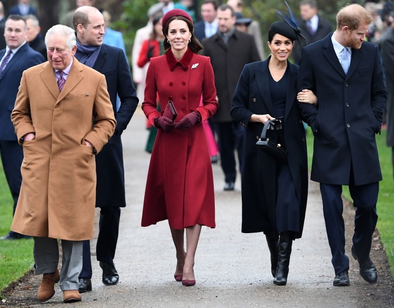 In this file photo taken on Dec. 25, 2018, (L-R) Britain's Prince Charles, Prince of Wales, Britain's Prince William, Duke of Cambridge, Britain's Catherine, Duchess of Cambridge, Meghan, Duchess of Sussex and Britain's Prince Harry, Duke of Sussex arrive for the Royal Family's traditional Christmas Day service at St Mary Magdalene Church in Sandringham, Norfolk, eastern England. — AFP