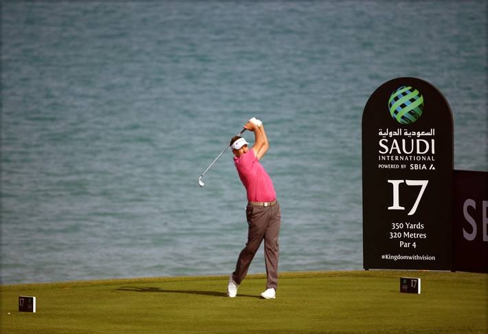 Ian Poulter of England tees off on the 17th hole during Day two of the Saudi International at the Royal Greens Golf & Country Club on Feb. 1, 2019 in King Abdullah Economic City, Saudi Arabia. — AFP