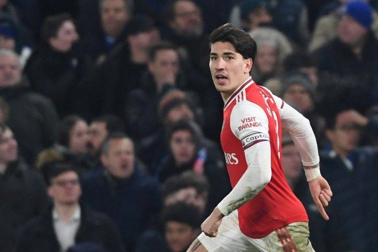 Arsenal defender Hector Bellerin celebrates his equaliser against Chelsea. — AFP