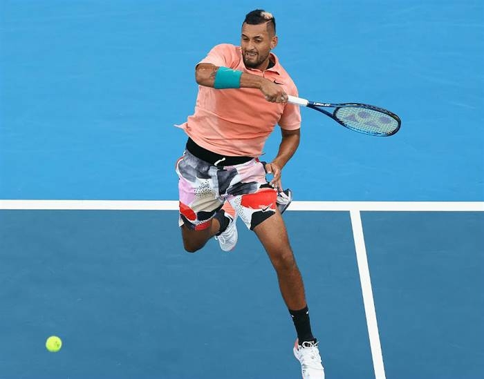 Nick Kyrgios reached the Australian Open third round on Thursday after the weather-disrupted tournament faced a new challenge: dirty rain which left courts muddy and unplayable.