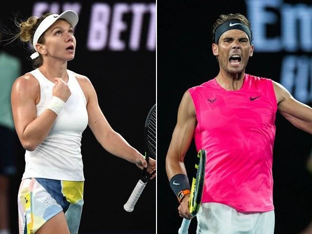 World No. 1 Rafael Nadal, right, and women's Wimbledon champion Simona Halep, left, are seen in this combination file picture. — Courtesy photo