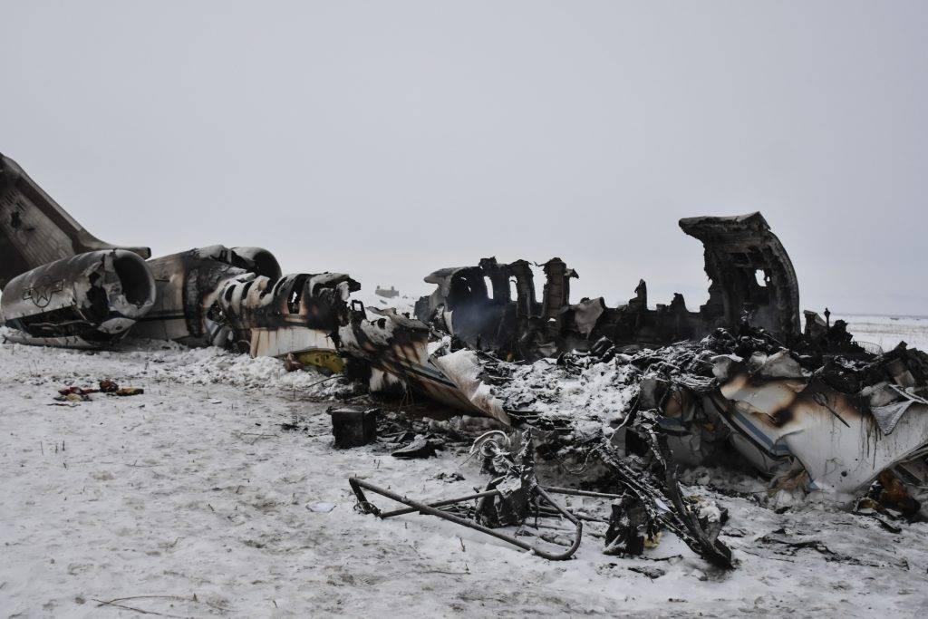 A wreckage of a US military aircraft that crashed in Ghazni province, Afghanistan, is seen on Monday. — Courtesy photo 