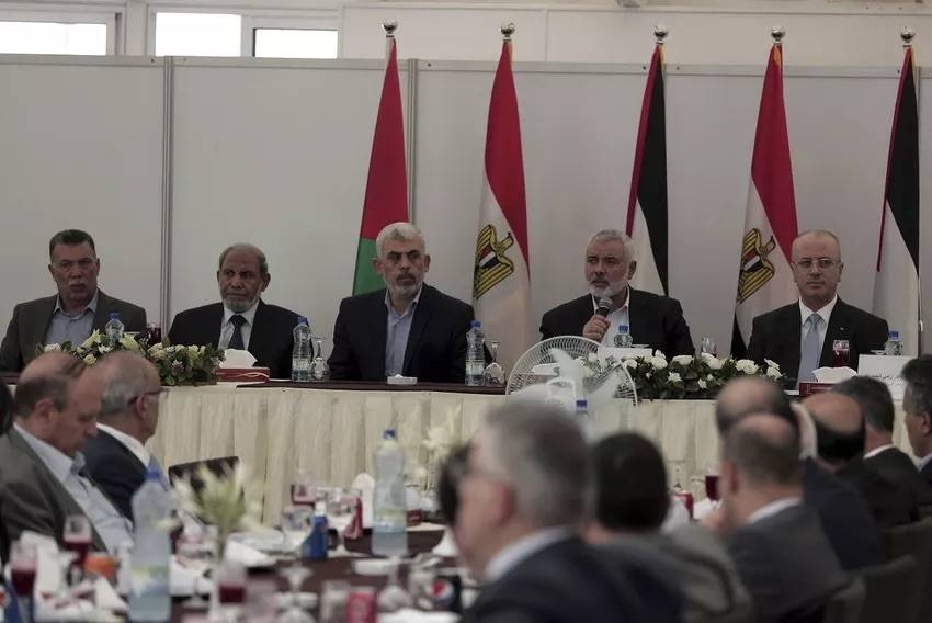 Top Hamas and Fatah officials attend a meeting in the West Bank in this file photo.
