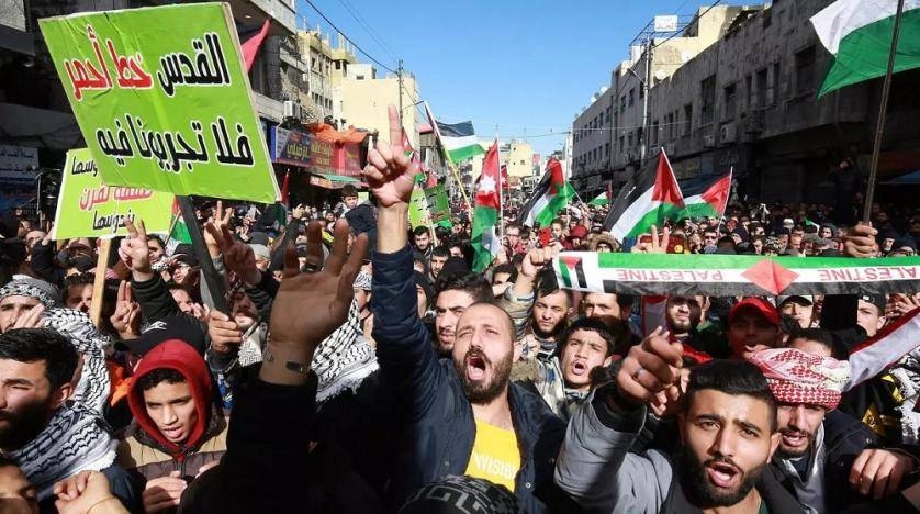 Jordanians protesting against US President Donald Trump's Middle East peace plan in in Amman on Friday. — Courtesy photo