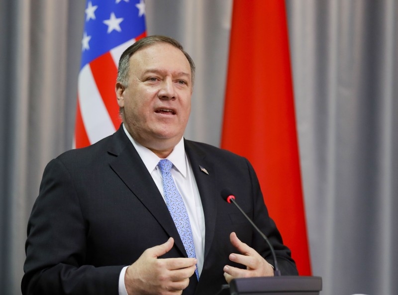 US Secretary of State Mike Pompeo holds a joint news conference with Kazakh Foreign Minister Mukhtar Tleuberdi, not seen, at the Ministry of Foreign Affairs in Nur-Sultan, Kazakhstan, on Sunday. — AFP