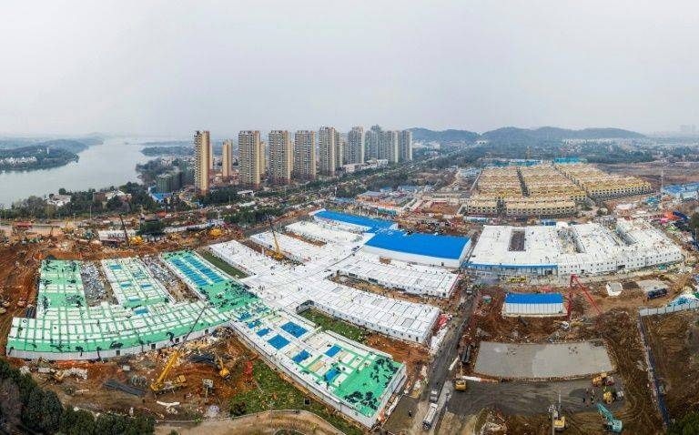 An aerial view shows the newly completed Huoshenshan Hospital, a hospital dedicated to treatment of coronavirus patients, in Wuhan, Hubei province, China, on Tuesday. — AFP