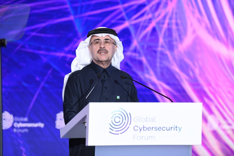 Aramco CEO Amin Nasser speaks at the Global Cybersecurity Forum in Riyadh on Tuesday. — Courtesy photo