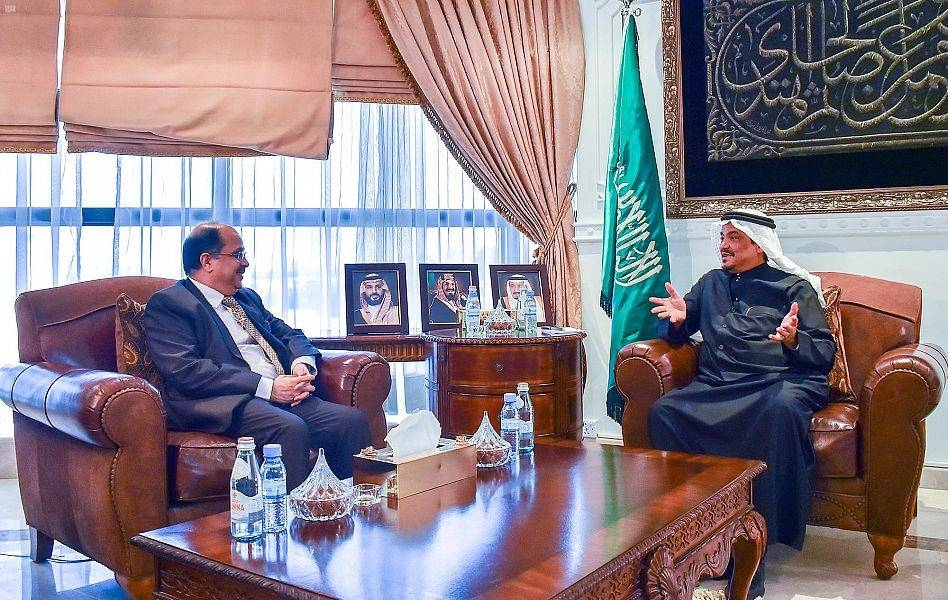 Minister of Haj and Umrah Mohammed Saleh Benten holds talks with Indian Ambassador Dr. Ausaf Sayeed at his office in Riyadh on Tuesday. — SPA