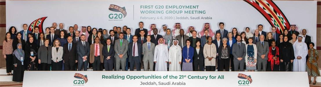 Goup photo of the  G20 Employment Working Group (EWG), which met for the first time under the Saudi G20 Presidency.