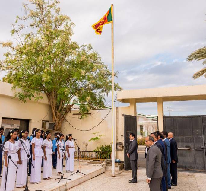 Counselor T.F.M. Aashiq speaking at an event commemorating the 72nd Independence Day of Sri Lanka.