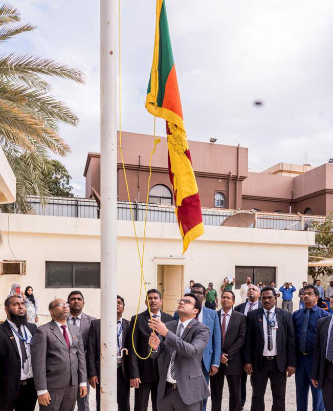 Counselor T.F.M. Aashiq speaking at an event commemorating the 72nd Independence Day of Sri Lanka.