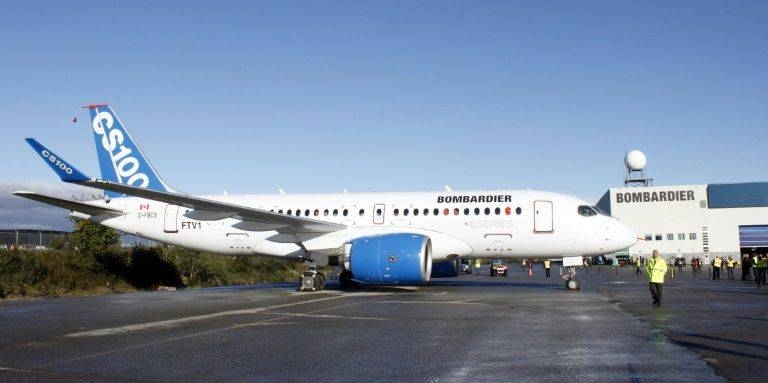 Bombardier, rumored to be in talks to sell off its rail and business jet divisions, could be left with a small slice of the global passenger jetliner market through its partnership with Airbus to sell its CSeries aircraft, pictured in this September 2013 file photo. — AFP